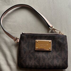 Michael Kors Dark Brown Wristlet with Gold Accents